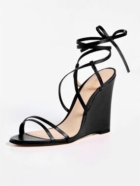 Schutz Leonie Black Strappy Wedge Sandals US 7B